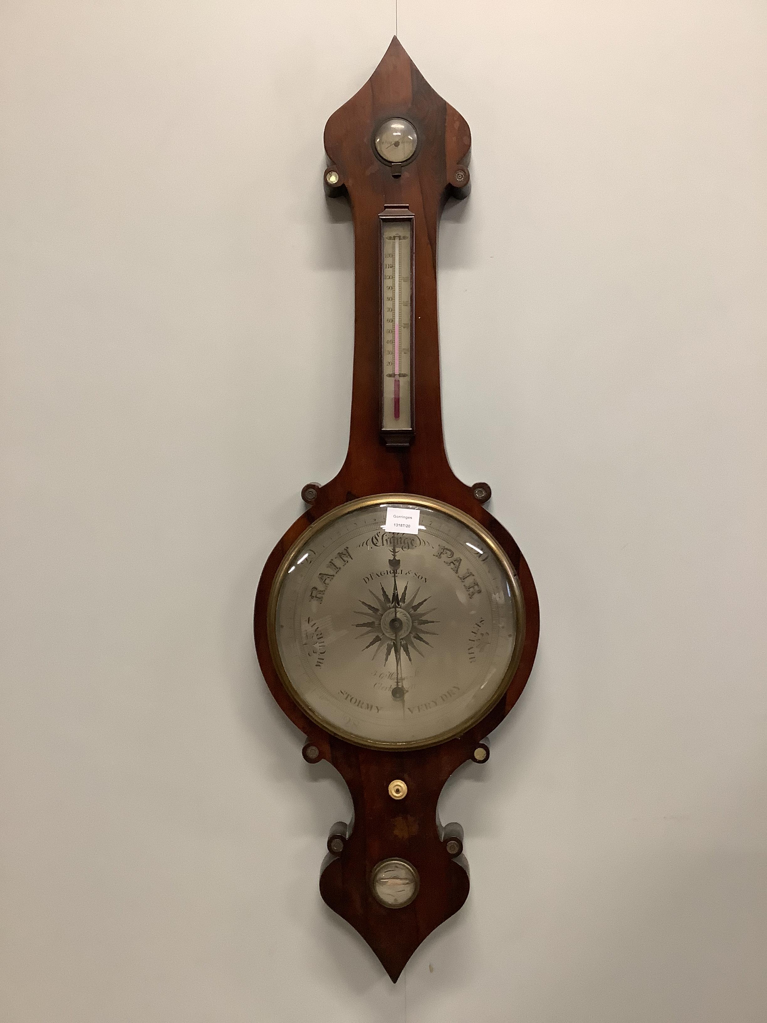 Fagioli & Sons, a large Victorian rosewood wheel barometer, height 117cm